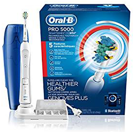 Oral-B Pro 5000 SmartSeries Power Rechargeable Electric Toothbrush with Bluetooth Connectivity and Travel Case, White, Powered by Braun
